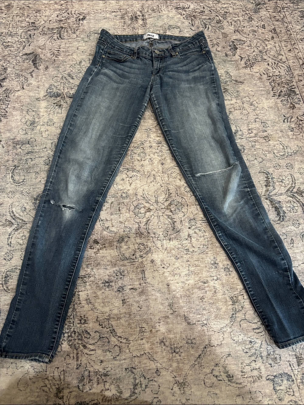 PAIGE Blue Distressed Skinny Jeans